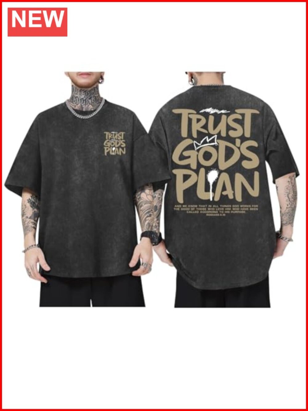 Oversized Christian Graphic T-Shirt Crew Neck Short Sleeve Cotton Men's